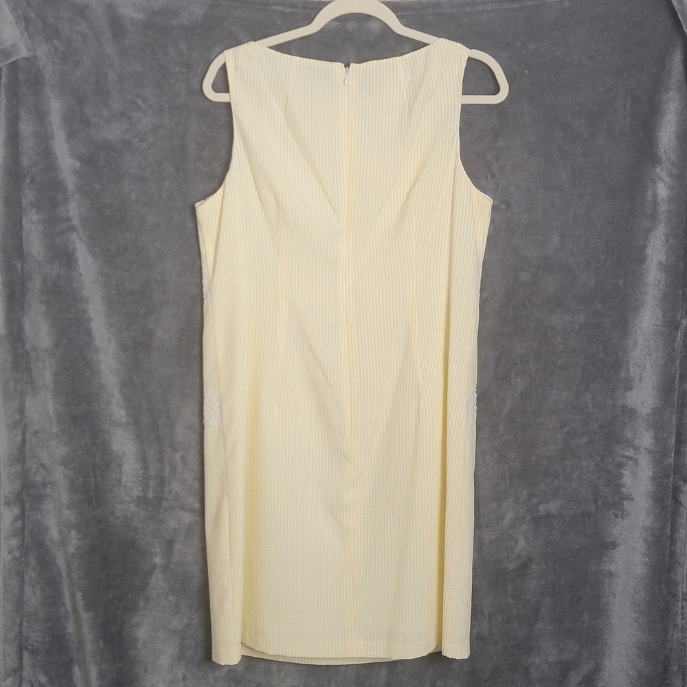 London Times Sheath Dress 14 Yellow Seersucker Lace Trim Preppy Coastal Vintage - Picture 6 of 10